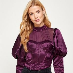 Plum Long Sleeves Corset Top